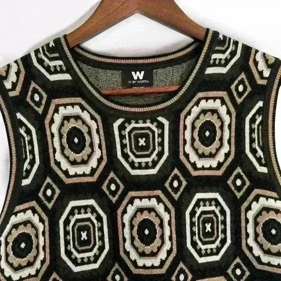 W By Worth 100% Wool Geometric Print Sweater Dress Camel Ivory Black Brown Sz S - Picture 9 of 12